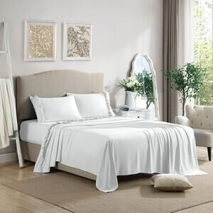 Swift Home Elegant Ruffle Hem Wrinkle Resistant King Size White Sheet Set